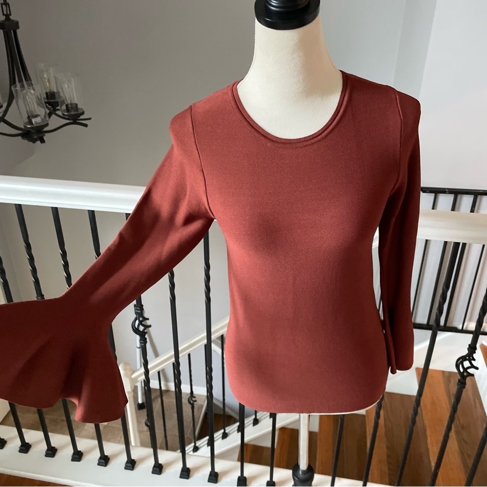 Olivaceous Bell‎ Sleeve Crewneck Sweater Rust Medium - Picture 3 of 6